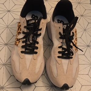Women's New Balance Beige and Black Sneakers with Leopard Detail